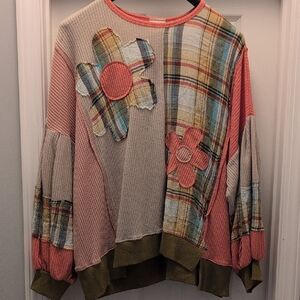 Colorful Oversized Patchwork Top with Floral Design